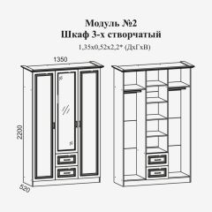 Женева №2 Шкаф 3-х ств. с зерк.,2мя ящ. (ЛДСП бел/МДФ софт светл с пат зол) | фото 2